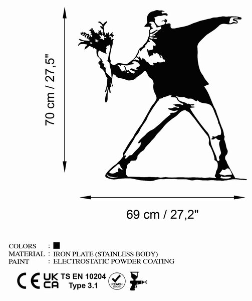ASIR Nástěnná dekorace kovová BANKSY Protest, černá