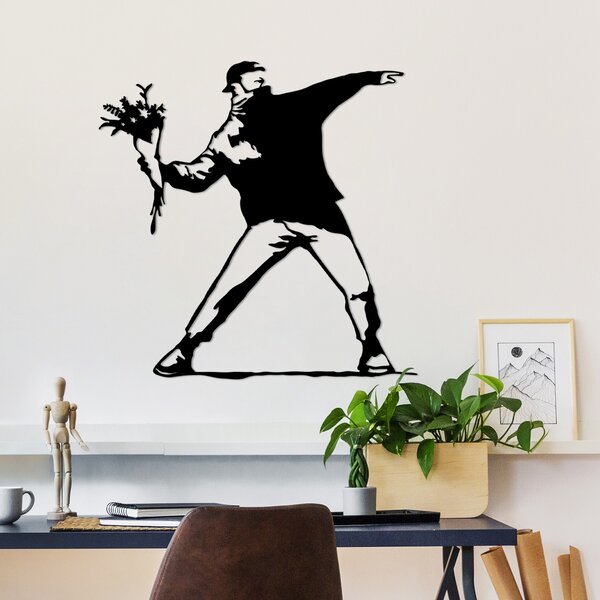ASIR Nástěnná dekorace kovová BANKSY Protest, černá