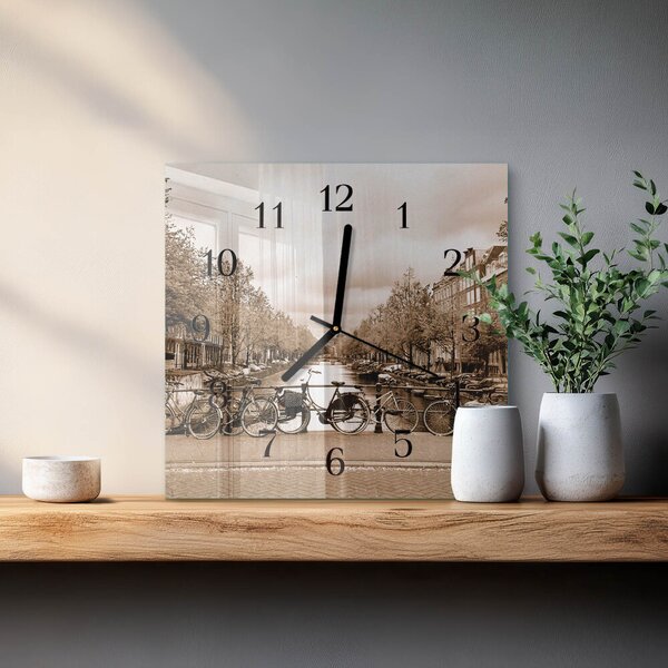 Skleněné hodiny na stěnu Amsterdamská sépie zskc-30x30-00171809