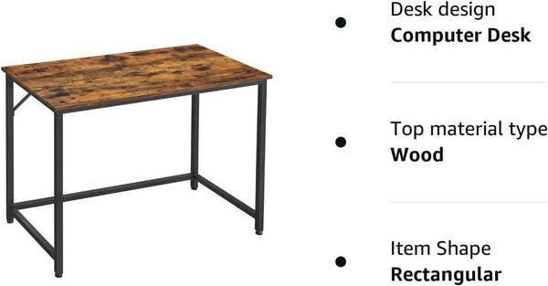 Pracovní stůl industriální 100x50 cm, ocel, rustikální hnědá
