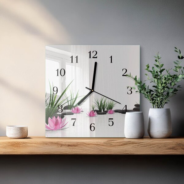 Skleněné hodiny na stěnu Lotosový květ zskc-30x30-00171835
