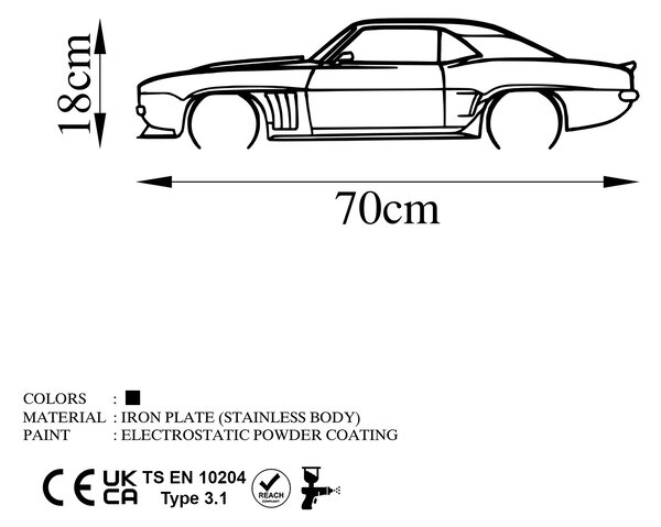 ASIR Nástěnná dekorace kovová CHEVROLET CAMARO SILHOUETTE