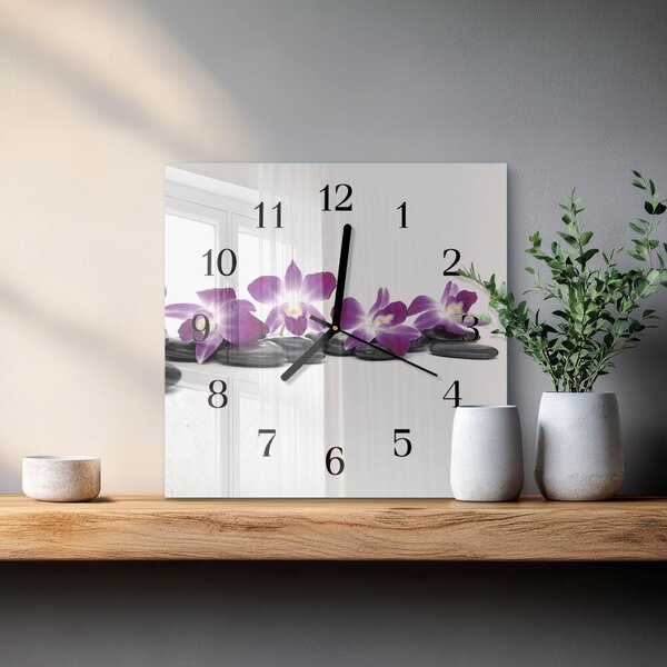 Skleněné hodiny na stěnu Orchidej zskc-30x30-00171863