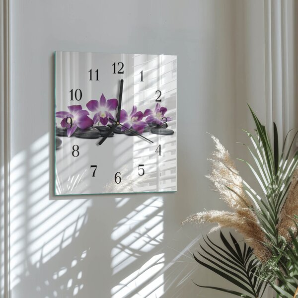 Skleněné hodiny na stěnu Orchidej zskc-30x30-00171863