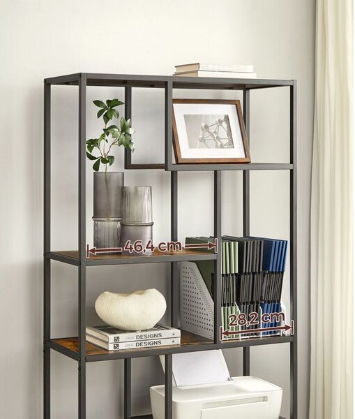 Industriální rustikální knihovna 180 cm, 6 polic