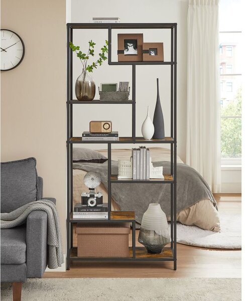 Industriální rustikální knihovna 180 cm, 6 polic