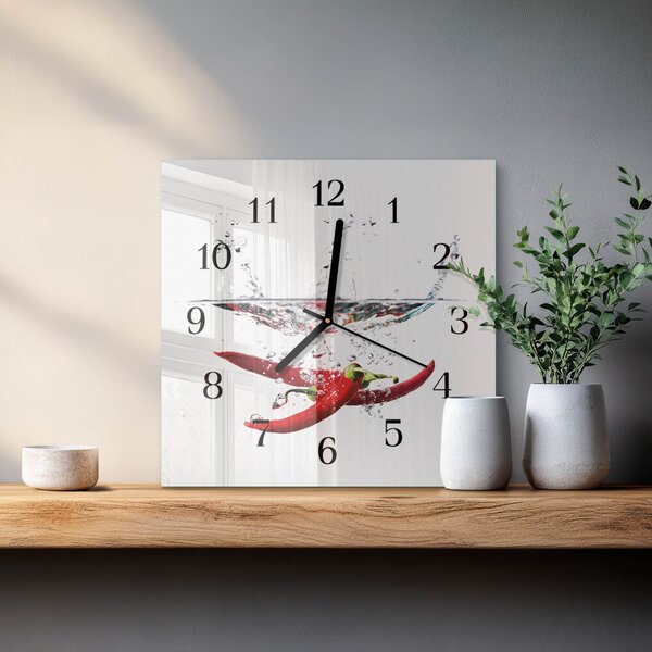 Skleněné hodiny na stěnu Chilli papričky zskc-30x30-00171907