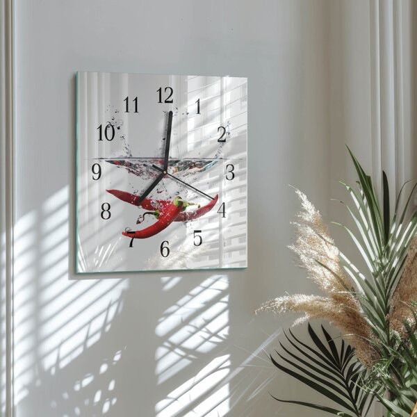 Skleněné hodiny na stěnu Chilli papričky zskc-30x30-00171907