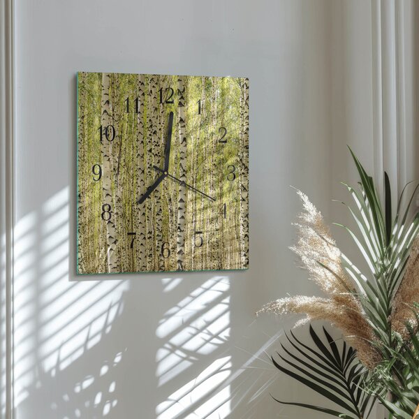 Skleněné hodiny na stěnu Březový les zskc-30x30-00171909