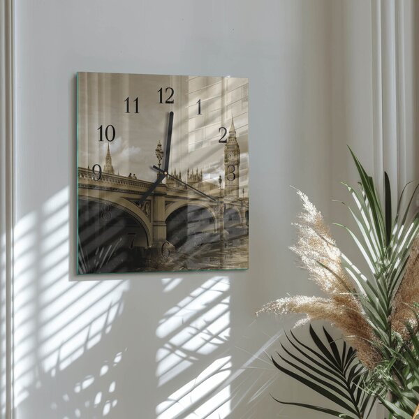 Skleněné hodiny na stěnu Sépiový most zskc-30x30-00171910