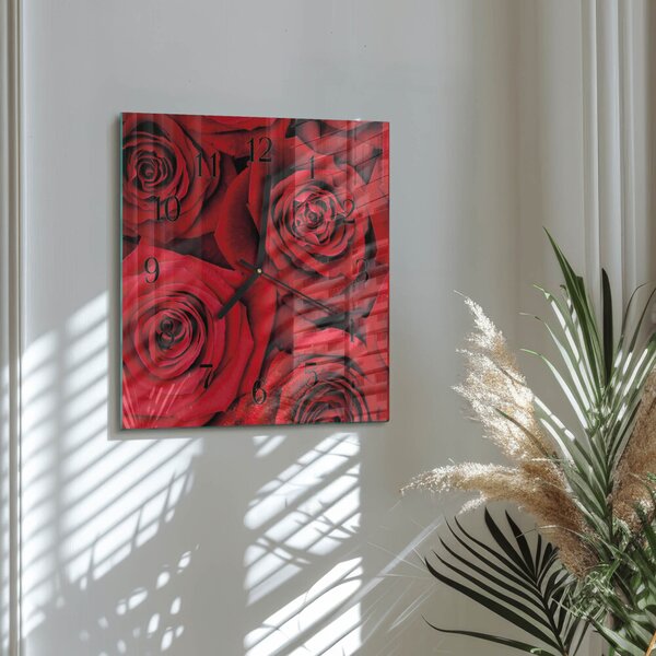 Skleněné hodiny na stěnu Růže zskc-30x30-00171918