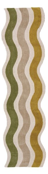 Zelený/v přírodní barvě ručně tkaný vlněný běhoun 80x300 cm Cascade Wool – Flair Rugs