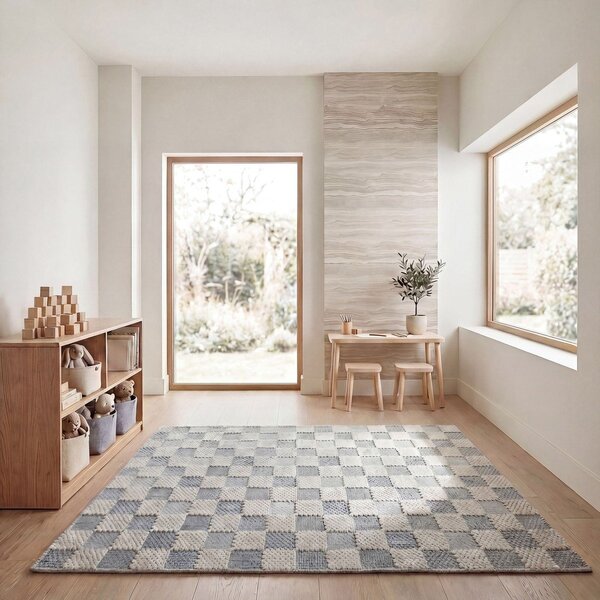 Modrý pratelný koberec s příměsí bavlny 116x170 cm Muted Checkerboard – Flair Rugs