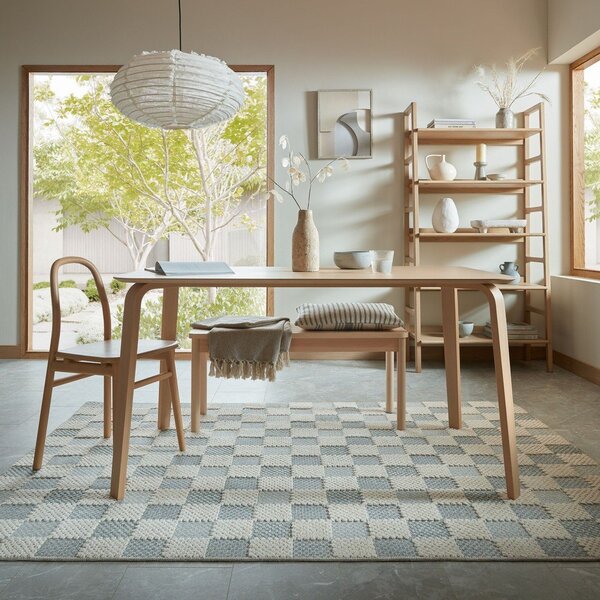 Modrý pratelný koberec s příměsí bavlny 116x170 cm Muted Checkerboard – Flair Rugs