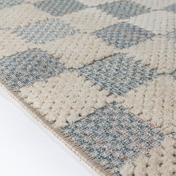 Modrý pratelný koberec s příměsí bavlny 116x170 cm Muted Checkerboard – Flair Rugs