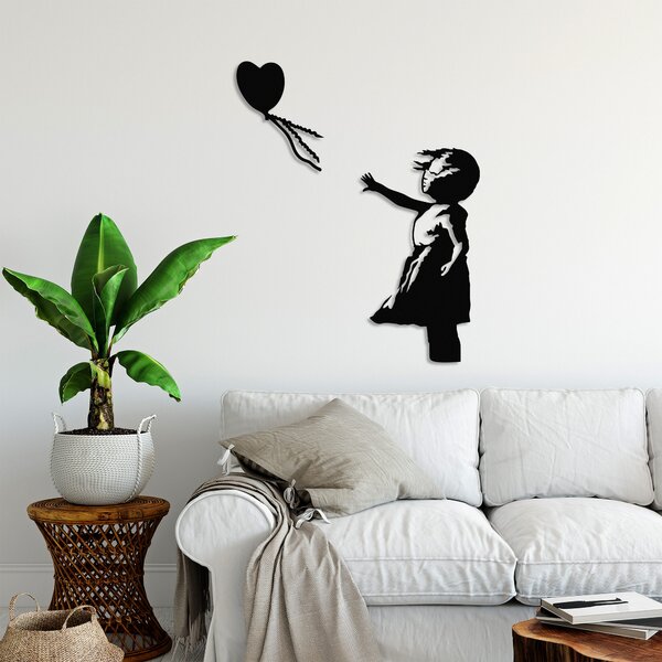 ASIR Nástěnná dekorace kovová BANKSY HOLČIČKA A BALÓNEK