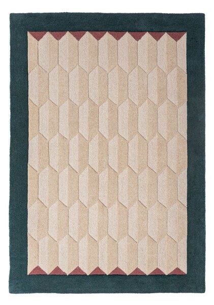 Ručně tkaný vlněný koberec v přírodní barvě/zelenomodrý 120x170 cm Apex Border Wool – Flair Rugs