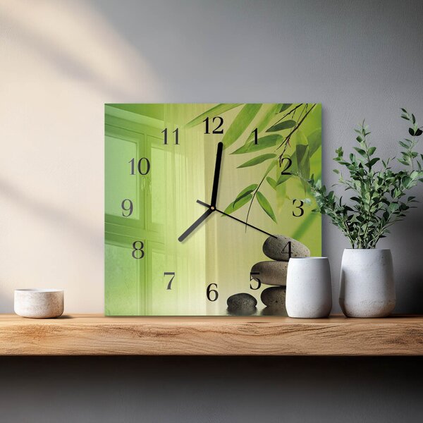 Skleněné hodiny na stěnu Bambusové kameny zskc-30x30-00172023