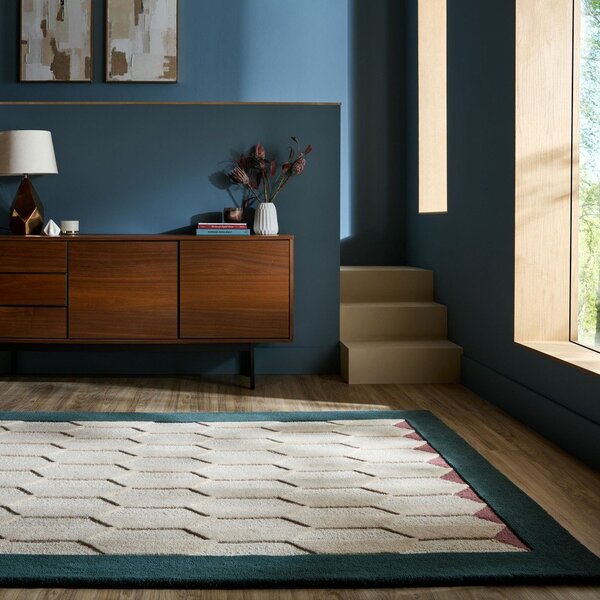 Ručně tkaný vlněný koberec v přírodní barvě/zelenomodrý 120x170 cm Apex Border Wool – Flair Rugs