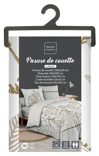 Béžové bavlněné povlečení na dvoulůžko/prodloužené s prostěradlem/6dílné 240x220 cm Raoni – douceur d'intérieur