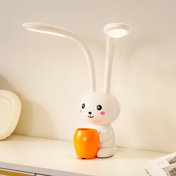 Lindby LED stolní lampa Haas, béžová, plast, výška39cm, stmívatelný, Krémová / jantar, Dětský pokoj, Plast, Young lifestyle