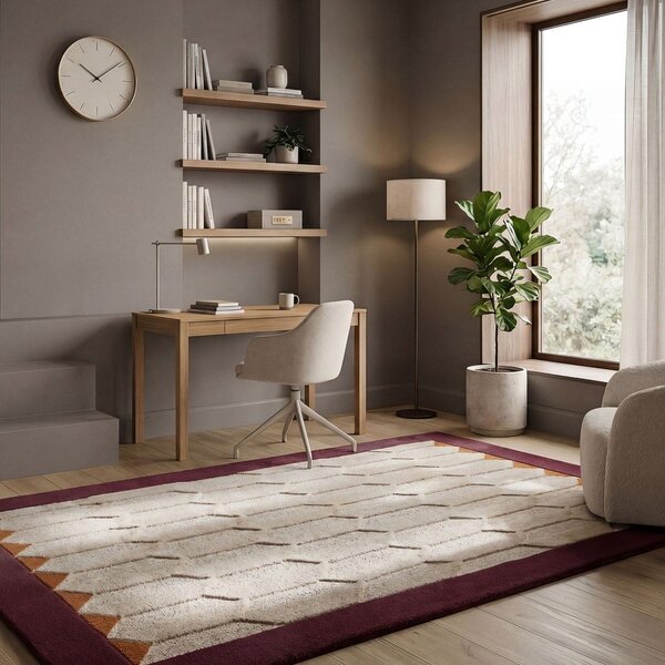 Vínový/v přírodní barvě ručně tkaný vlněný koberec 120x170 cm Apex Border Wool – Flair Rugs
