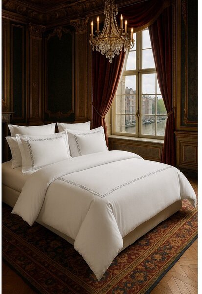 Bílé povlečení na jednolůžko z bavlněného saténu s prostěradlem/6dílné 140x200 cm Whispered Serenity – Mila Home Luxury