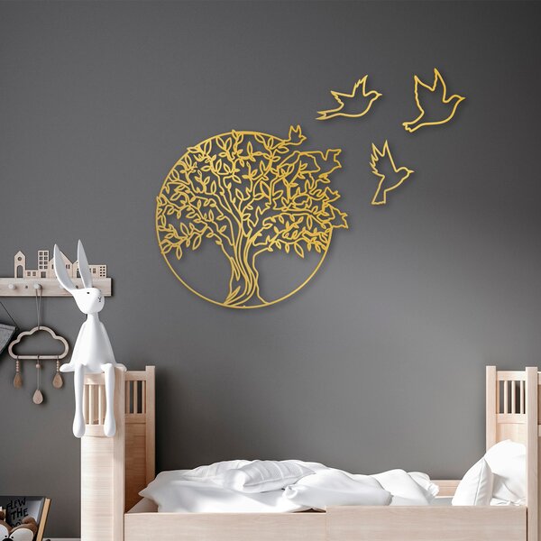 ASIR Nástěnná dekorace kovová TREE AND BIRDS zlatá