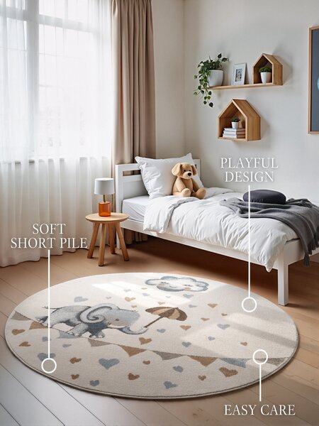Villeroy & Boch, Dětský kusový koberec Villeroy & Boch Boho Kids 106303 Cream Multicolor kruh, 160x160 (průměr) kruh, bílá, vícebarevná, dětský pokoj