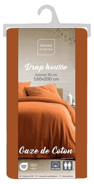 Oranžové/hnědé mušelínové prostěradlo 160x200 cm Angelia – douceur d'intérieur