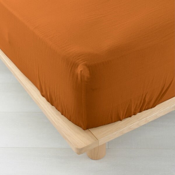 Oranžové/hnědé mušelínové prostěradlo 140x190 cm Angelia – douceur d'intérieur