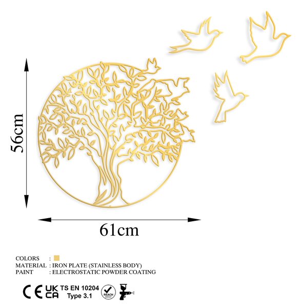 ASIR Nástěnná dekorace kovová TREE AND BIRDS zlatá