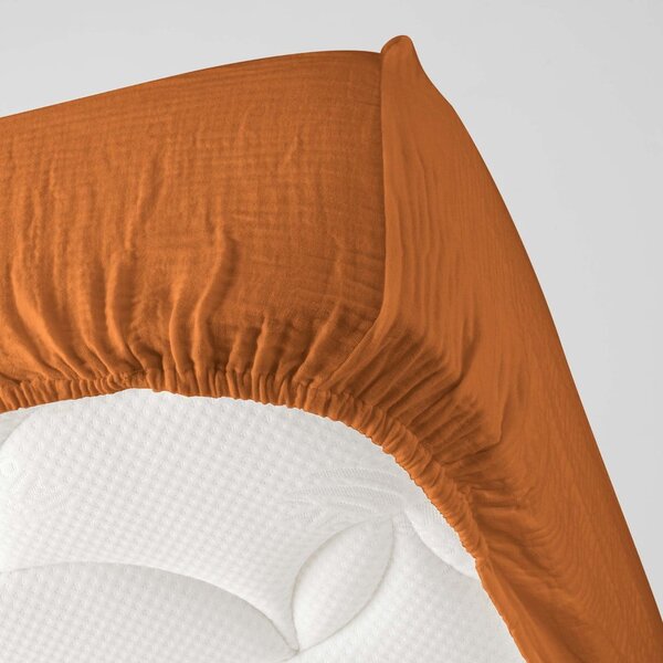 Oranžové/hnědé mušelínové prostěradlo 140x190 cm Angelia – douceur d'intérieur