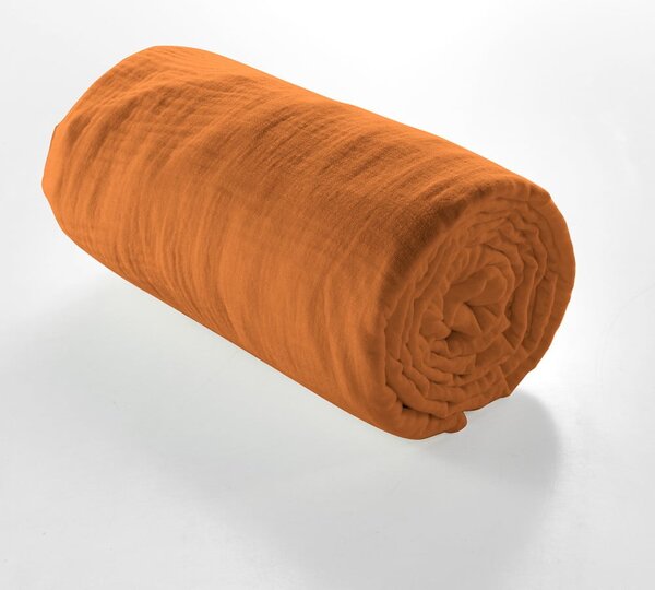 Oranžové/hnědé mušelínové prostěradlo 140x190 cm Angelia – douceur d'intérieur