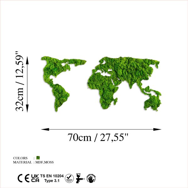 ASIR Nástěnná dekorace mechová WORLD MAP zelená