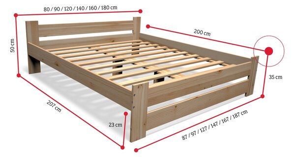 Postel z masivu STUDENT + rošt ZDARMA, 80x200cm, přírodní/nelak
