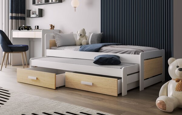 Postel pro děti s úložným prostorem 80x200 CAVELA - bílá / dub olejovaný