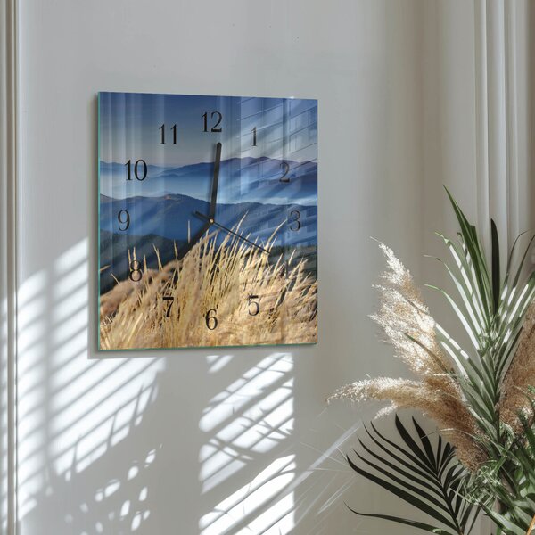 Skleněné hodiny na stěnu Hory Tráva zskc-30x30-00172096