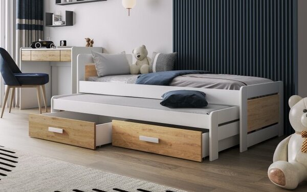 Postel pro děti s úložným prostorem 90x190 CAVELA - bílá / dub shetland
