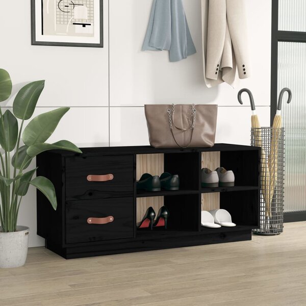 Lavice s botníkem černá 100 x 34 x 45 cm masivní borové dřevo