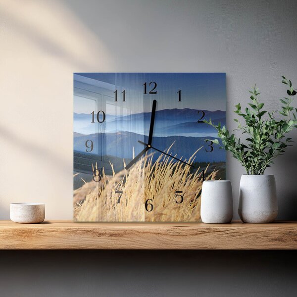 Skleněné hodiny na stěnu Hory Tráva zskc-30x30-00172096