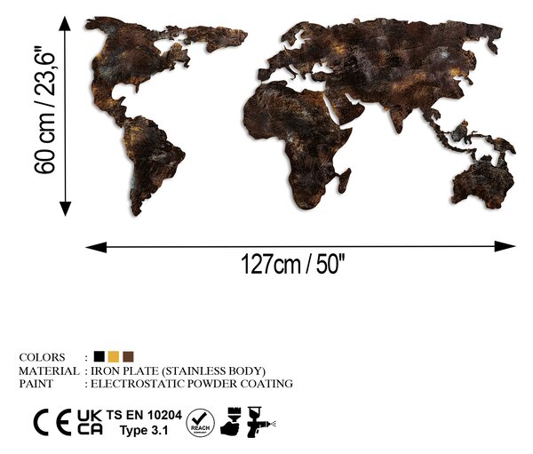 ASIR Nástěnná dekorace kovová WORLD MAP hnědá