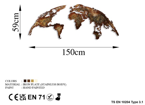ASIR Nástěnná dekorace kovová WORLD MAP bronzová