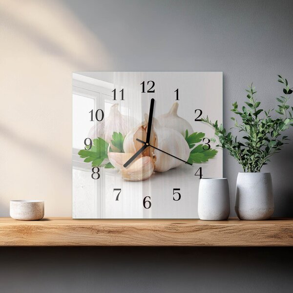 Skleněné hodiny na stěnu Česnek zskc-30x30-00172120