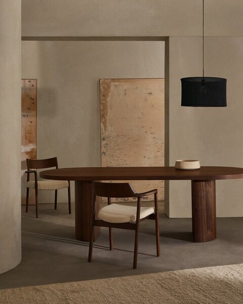 Kulatý jídelní stůl s deskou v dekoru ořechového dřeva 100x240 cm Nealy – Kave Home