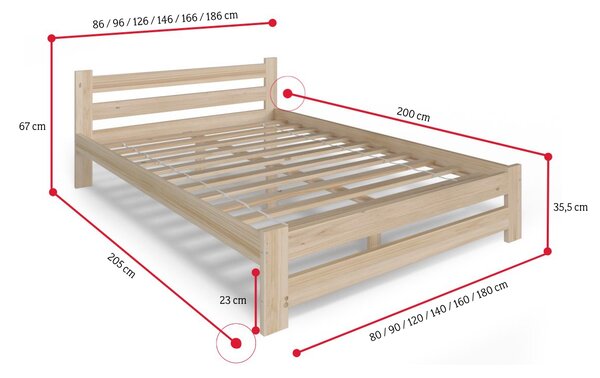 Postel z masivu HEUREKA + rošt ZDARMA, 120x200, bílá