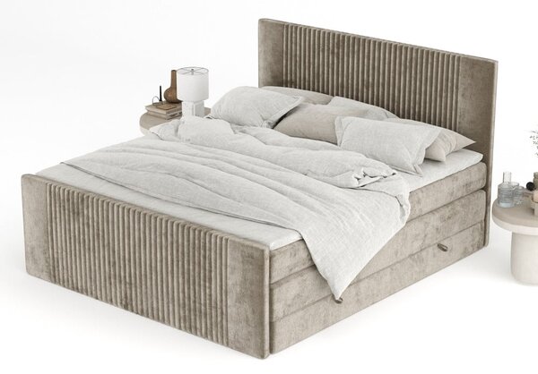 Světle hnědá boxspring postel s úložným prostorem 140x200 cm Bergamo – Maison de Rêve