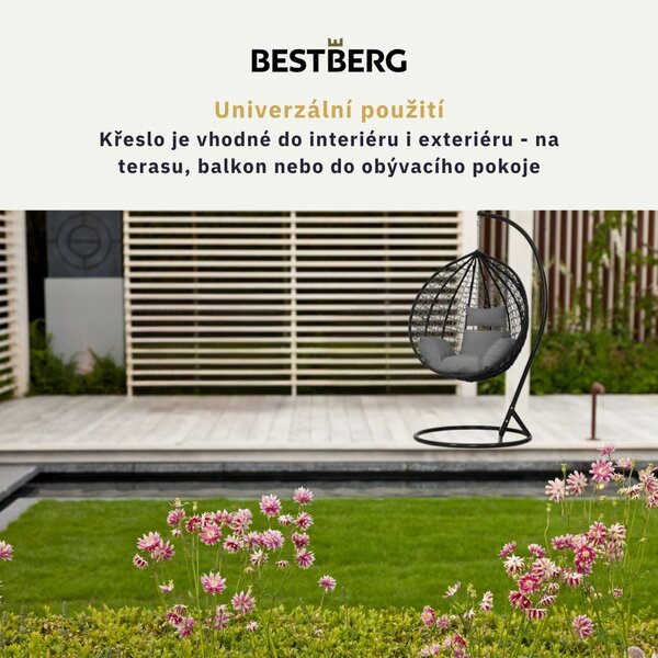 Závěsné křeslo BestBerg BBHC-40BK / ratan / černá/šedá