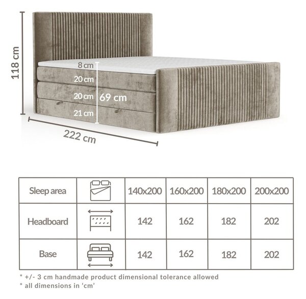 Světle hnědá boxspring postel s úložným prostorem 140x200 cm Bergamo – Maison de Rêve