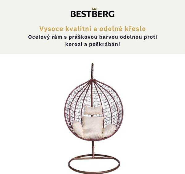 Závěsné křeslo BestBerg BBHC-42BN / ratan / hnědá/béžová